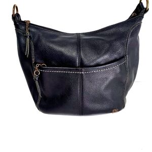 The Sak Black Leather Hobo Shoulder Bag with Contrast Stitching